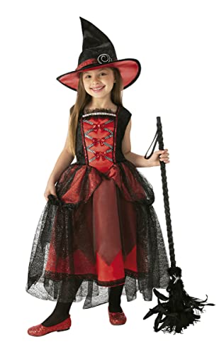Rubie's Hexenkostüm Chic Rot für Mädchen Luxus Kleid in Rot mit Hut Original Halloween Karneval Geburtstag von Rubies