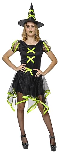 Rubies Hexenkostüm Cuca Neon für Damen, Kleid und Hut, Grün, offizielle Halloween, Karneval, Party und Cospplay von Rubies