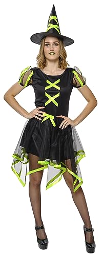 Rubies Hexenkostüm Cuca Neon für Damen, Kleid und Hut, Grün, offizielle Halloween, Karneval, Party und Cospplay von Rubie's