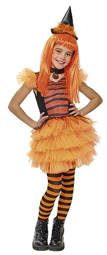 Rubies Hexenkostüm Glamourös, Orange, für Mädchen, Kleid, Hut, Choker und Strümpfe, offizielle Rubies für Halloween, Karneval, Geburtstag und Partys von Rubie’s