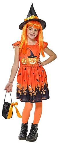 Rubies Hexenkostüm Kürbis für Mädchen, bedrucktes Kleid, Hut und Tasche, offizielle Rubies für Halloween, Karneval, Geburtstage und Partys von Rubie’s