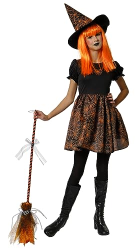 Rubies Hexenkostüm Spiderweb Orange für Mädchen, Kleid Glow in Dark und Hut, offizielle Halloween, Karneval, Geburtstag und Party von Rubies