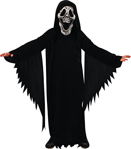Rubies – Kinderkostüm HALLOWEEN offiziell – lange schwarze Tunika und weiße Maske aus PVC – Scrimmy – Kindergröße 5 – 6 Jahre – Kostüm Halloween, Karneval von RUBIE'S
