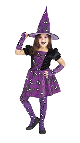 Rubies Lila Minino Hexenkostüm für Mädchen, Hexen-Kleid in Purpur mit Kätzchen und passendem Hut, originell, Halloween, Karneval und Geburtstag von Rubies