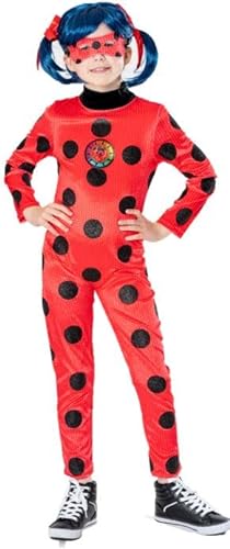 Rubies Miraculous Ladybug Premium-Kostüm für Mädchen, Samt-Jumpsuit mit glitzernden Punkten, Lentikular-Abzeichen und Maske, Offizieller Zag für Karneval, Geburtstag, Weihnachten und Halloween von Rubie’s