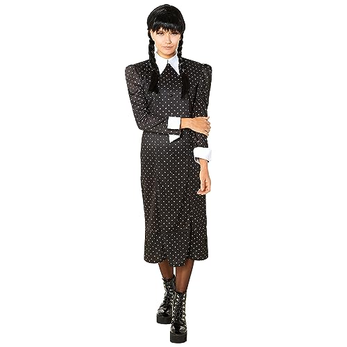 Rubies Mittwoch Addams Kostüm für Damen, bedrucktes schwarzes Kleid, offizielles Abendkleid, Halloween, Karneval, Party und Cosplay Halloween von Rubie's