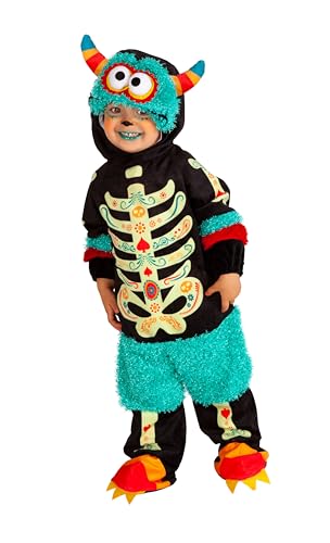 Rubies Monster Catrina-Kostüm für Jungen und Mädchen, Babygröße 1-2 Jahre, Strampler mit Klettverschluss, Mütze mit Kulleraugen, Original Halloween, Weihnachten, Karneval und Geburtstag. von Rubies