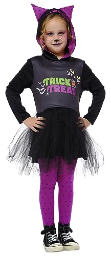 Rubies Niedliches Kätzchenkostüm Trick or Treat für Mädchen, offizielle Rubies, Kleid mit Kapuze und Strumpfhosen, für Halloween, Karneval, Geburtstag und Partys von Rubie’s