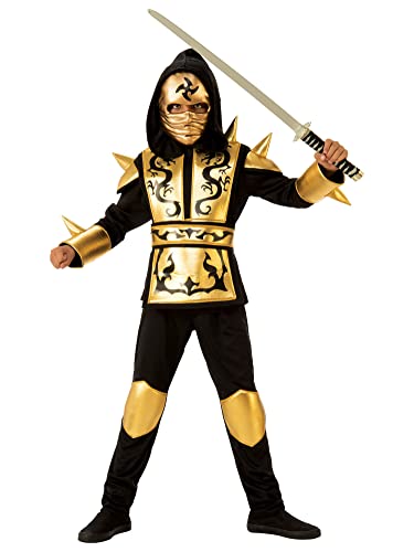 Rubies Ninja Drache Gold Kostüm für Jungen, Hemd mit Kapuze, Hose, Gürtel und Maske optimal für Halloween, Karneval und Geburtstag von Rubies