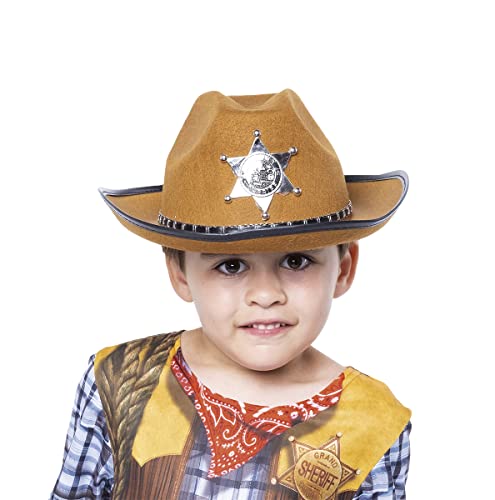 Rubie's Sheriff Brauner Hut für Jungen und Mädchen, Cowbow Hut oder Cowgirl mit Sheriff-Platte auf der Vorderseite, Original, ideal für Halloween, Weihnachten, Karneval und Geburtstag. von Rubies