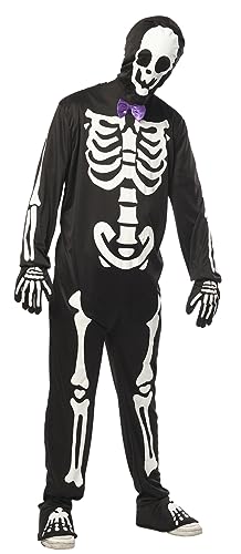Rubies Skelett-Kostüm für Herren, elegantes Glow in Dark Jumpsuit mit Fliege, Handschuhe und Kapuze, offizielles Halloween-Kostüm, Karneval, Party und Cosplay von Rubies