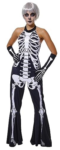 Rubies Skelita 70s Damen-Jumpsuit mit Glockenhose und Handschuhen, offizielle Halloween, Karneval, Party und Cosplay von Rubies