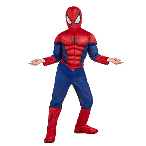 Rubies Spider-Man-Kostüm für Kinder, offizielles Marvel Spider-Man-Kostüm, Größe 3–4 Jahre, Kostüm mit gepolstertem Muskelanzug, mit Klettverschluss und integrierten Stiefelüberzügen von RUBIE'S