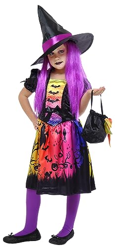 Rubies Verzaubertes Hexenkostüm für Mädchen, bedrucktes Kleid, Hut und Tasche, offizielle Rubies für Halloween, Karneval, Geburtstag und Partys von Rubie’s