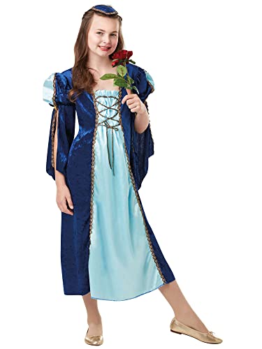 Fancy Me Mädchen Lang Mittelalterlich Lady Marian Juliet Tudor Historisch Kostüm Kleid Outfit - Blau, Blau, 8-10 Years von Fancy Me