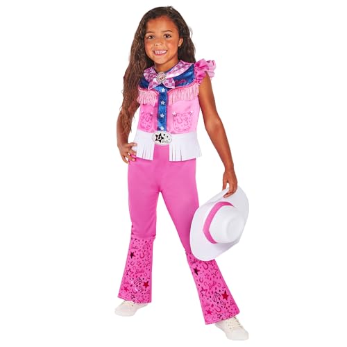 Rubies Barbie Cowboy Klassisches Kostüm für Mädchen und Jungen, digital bedruckter Jumpsuit in Rosa mit Hut, offizielle Barbie Mattel für Karneval, Halloween, Geburtstag, Weihnachten von Rubies