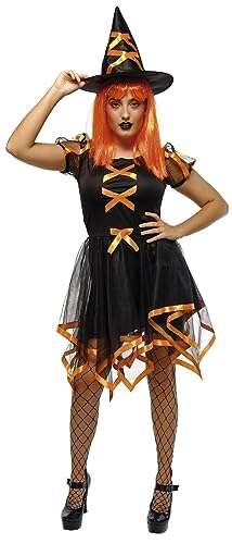 Rubies Hexenkostüm Cuca Neon für Damen, Kleid und Hut, Orange, offizielles Halloween-Kostüm, Karneval, Party und Cospplay von Rubies