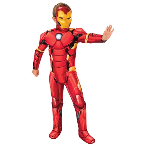 Rubies Iron Man Deluxe Kinderkostüm mit gepolsterter Brust, Überzieher und Maske, offizielles Marvel-Kostüm für Karneval, Weihnachten, Geburtstag, Party und Halloween., 5-6 Jahre, Bunt von Rubies