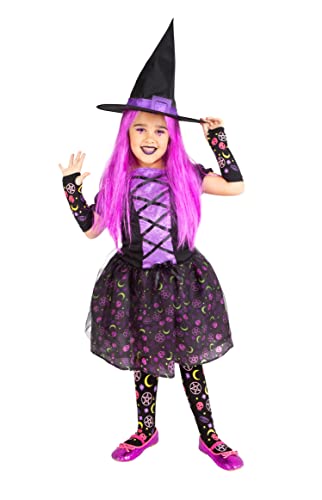 Rubies Moonlight Purple Mädchen Hexe Kleid Lila Hut und Strumpfhosen Original Halloween Karneval Geburtstag von Rubies