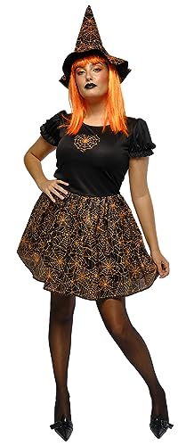 Rubies Spiderweb Neon Hexenkostüm für Damen, Kleid und Hut, Orange, offizielles Halloween-Kostüm, Karneval, Party und Cospplay von Rubies