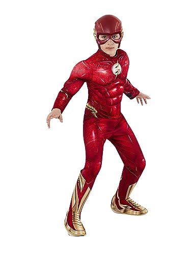 Rubies The Flash Deluxe Kostüm für Kinder, Jumpsuit mit muskulöser Brust, Stiefelüberzieher und Maske, offizielle DC Comics, The Flash für Karneval, Halloween, Partys und Geburtstage, M von Rubie's
