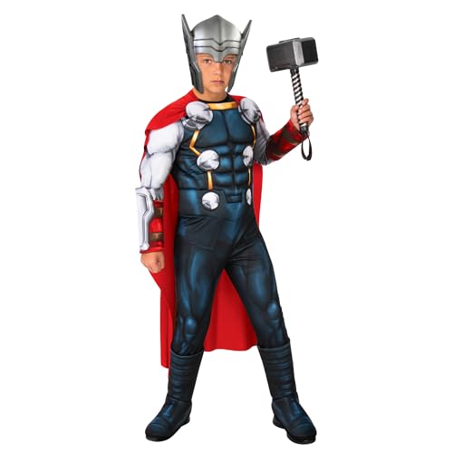 Rubies Thor Deluxe Kinder Jumpsuit mit gepolsterter Brust und Stiefelüberzug, Maske, offizielles Marvel-Kostüm für Karneval, Weihnachten, Geburtstag, Party und Halloween. von Rubies