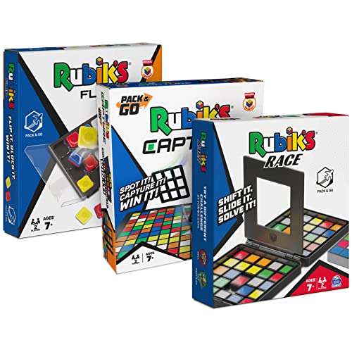 Rubik's Pack & Go, 3 Spiele-Bundle Race Flip Capture 2-Spieler-Sequenz-Brettspiele, 3D-Puzzle-Reisespiel, Geschenkset, für Erwachsene und Kinder ab 7 Jahren von Rubik's