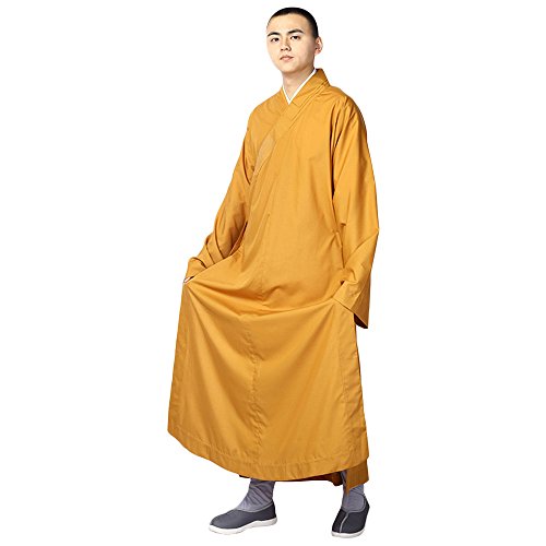 Rubruan Buddistische Mönche Kostüm Robe - Chinesische Traditionelle Taoistische Kleidung Kampfkunst Shaolin Kung Fu Tai Chi Langärmelige Uniform Langes Gewand Unisex Stehkragen Talar von Rubruan