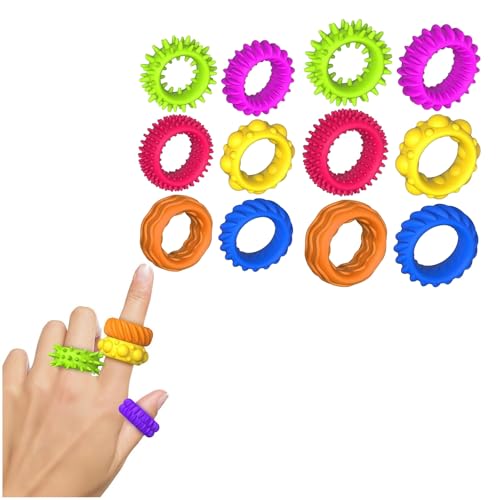 12 Stück Fidget Ring Toys für Kinder Erwachsene, Sensorik Autismus für Spielzeug, Anti Stress Autismus Spielzeug, Fidget Squishy Toy Anxiety ADHD Toys, Finger-Spinner-Ringe (A, 12) von Rubu22a