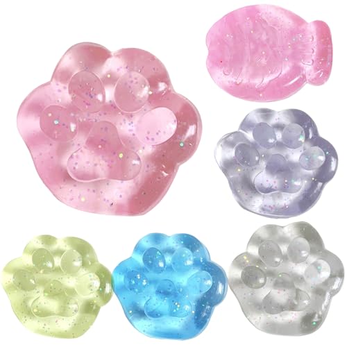 6 Stück Quetschspielzeug in Form Einer Katzenpfote, sensorisches Silikon, Anti-Stress, Katzenpfotenspielzeug aus weichem Fell für Mädchen, Jungen (6) von Rubu22a
