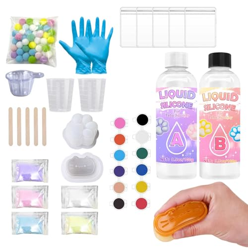 DIY Cat Katzenpfoten Squishy Toy Kit , Squishy,Squeeze Fußspielzeug, Faster Fully Cures, Squishy with Mold, Flocking Powder, Squeeze Toy,Kinder, Jugendliche und Erwachsene (A) von Rubu22a