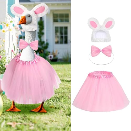 Hasen-Gans-Outfit, 2025 Oster-Veranda-Gans-Outfits, Rasengans-Kleidung für 23" hohe Zement- oder Plastikgans, Frühlings-Outdoor-Terrassen-Garten-Dekoration (Rosa) von Rubu22a