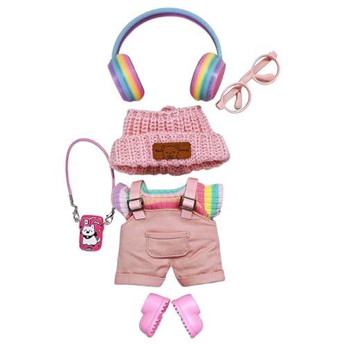 Plüschpuppenkleidung (ohne Puppe), 17 cm Kleidungsset zur freien Kombination (Regenbogen-T-Shirt-Set, 6 Stück), Handgefertigte Häkel Miniatur Zubehör Set (B) von Rubu22a