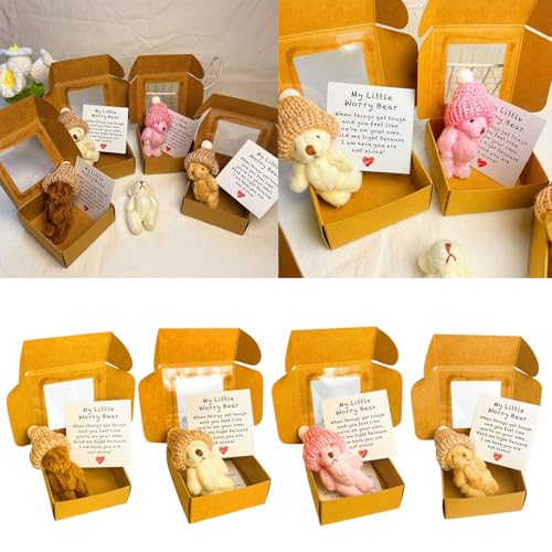 Rubu22a 4PC Kleiner Bär in Schachtel, Handgefertigter Mini-Plüschbär mit inspirierender Karte, Mitgefühlsgeschenk für Weihnachten, Valentinstag und Muttertag (4pc) von Rubu22a