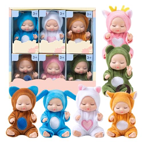 Rubu22a 6 Stück Babypuppe, 11CM Mini Puppe, Mini Babypuppen, Waschbares PVC-Material, Realistische Bewegliche Babypuppe, Puppenspielzeug für Mädchen und Kleinkinder (A) von Rubu22a
