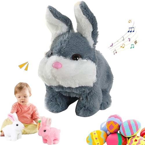 Rubu22a Interactive Plüschtiere,Elektrische Plüsch-Kaninchen-Simulation Spielzeug Kinder Plüsch Elektronische Haustiere mit Musik, Läuft und Bellt, Kinder Geschenk (Grau) von Rubu22a