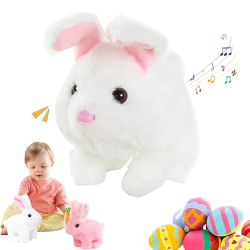 Rubu22a Interactive Plüschtiere,Elektrische Plüsch-Kaninchen-Simulation Spielzeug Kinder Plüsch Elektronische Haustiere mit Musik, Läuft und Bellt, Kinder Geschenk (Weiß) von Rubu22a