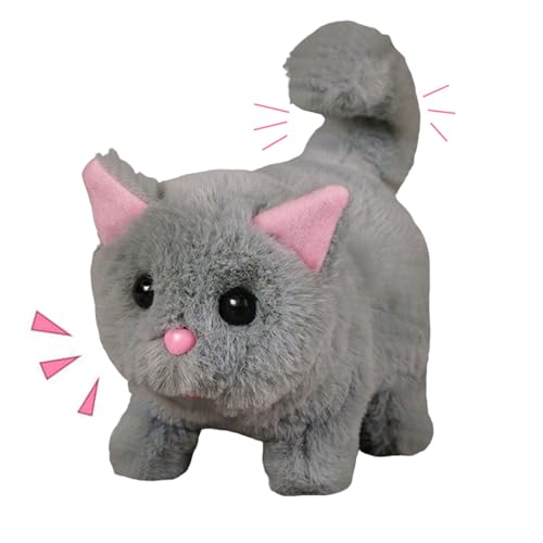 Rubu22a Interactive Plüschtiere,Katze Spielzeug Kinder Plüsch Kätzchen Elektronische Haustiere mit Ferngesteuerter,Katze der Läuft und Bellt, Kinder Geschenk (Grau) von Rubu22a