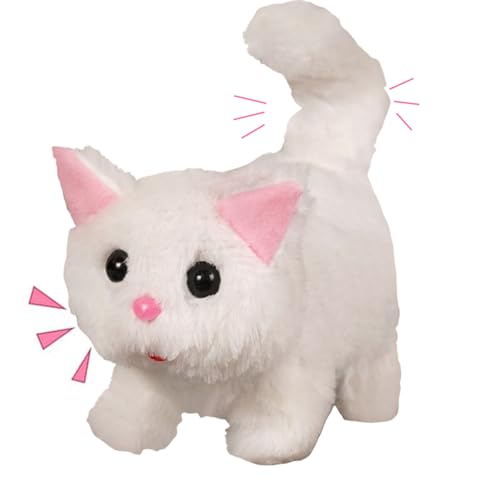 Rubu22a Interactive Plüschtiere,Katze Spielzeug Kinder Plüsch Kätzchen Elektronische Haustiere mit Ferngesteuerter,Katze der Läuft und Bellt, Kinder Geschenk (Weiß) von Rubu22a