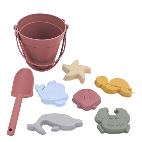 Rubu22a Sandspielzeug Set für Kinder, 8 Stück Sicheres Strandspielzeug aus Silikon mit Schaufel, Eimer und Sandförmchen, Wasserdicht (B) von Rubu22a