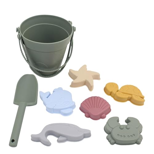 Rubu22a Sandspielzeug Set für Kinder, 8 Stück Sicheres Strandspielzeug aus Silikon mit Schaufel, Eimer und Sandförmchen, Wasserdicht (C) von Rubu22a