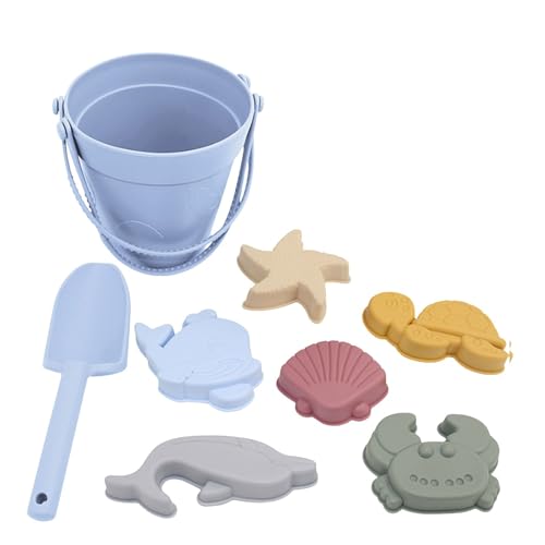 Rubu22a Sandspielzeug Set für Kinder, 8 Stück Sicheres Strandspielzeug aus Silikon mit Schaufel, Eimer und Sandförmchen, Wasserdicht (D) von Rubu22a
