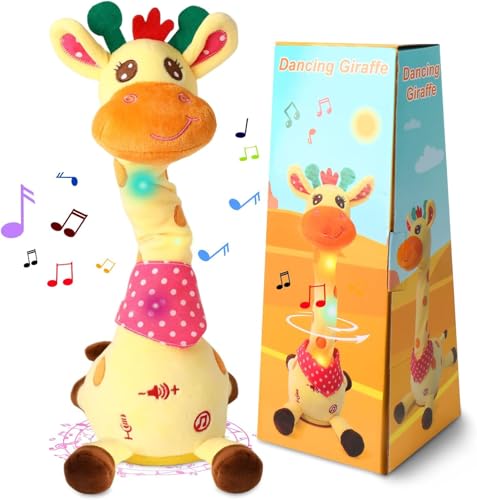 Rubu22a Tanzende sprechende Giraffe, Plüschtier-Baby-Spielzeug, das wiederholt, was Sie Sagen, Leuchtende musikalische Giraffe mit 10 Kinderliedern Geschenke (Gelb) von Rubu22a