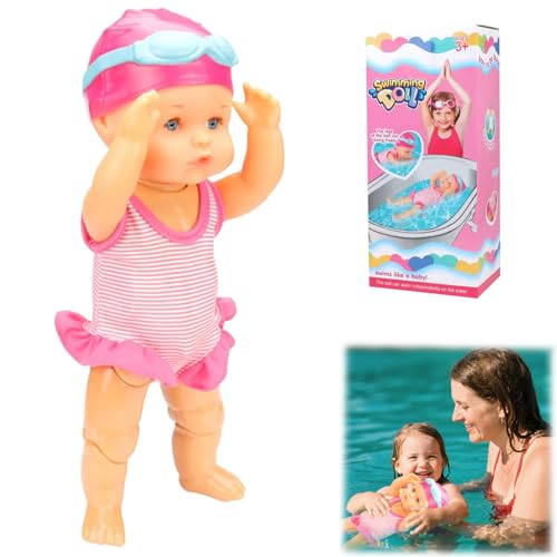 Schwimmende Babypuppe mit Gelenken, Batteriebetrieben, Brustschwimmen, mit abnehmbarem Badeanzug, Niedliche, Realistische, wasserdichte Babypuppe (Rosa) von Rubu22a