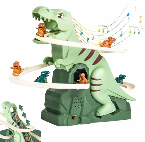 Treppensteigen Spielzeug Elektrische Dino Slide Track mit Licht und Musik Dinosaurier-Kletterrutsche Achterbahn Treppe Rennbahn Kinder Dinosaur Climbing Roller Coaster Toy (3 kleine Dinosaurier) von Rubu22a