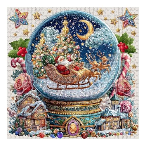 Weihnachts-Kristallkugel-Puzzle 1000 Teile, Anspruchsvolles Weihnachtsmanns Schneedorf-Puzzle, Familienaktivitätsspiele für Erwachsene und Anfänger (A) von Rubu22a