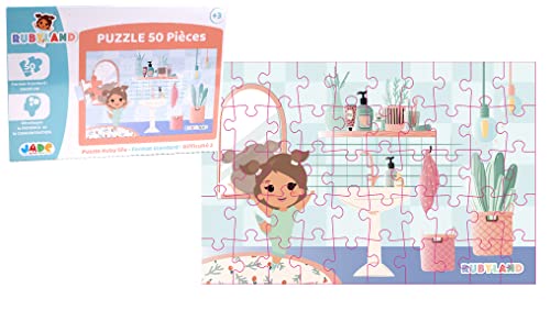 J.A.D.E - Puzzle Ruby Putzt Sich - Rubyland - 222214-50 Teile - Mehrfarbig - Karton - Französisches Design - Kinderspiel - Kinderpuzzle - Jade - 30 cm x 20 cm - Ab 3 Jahren von J.A.D.E