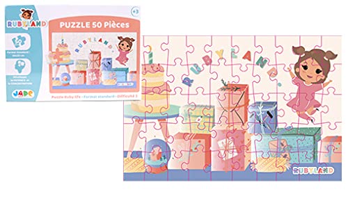 J.A.D.E - Puzzle Ruby feiert seinen Geburtstag - Rubyland - 222215-50 Teile - Mehrfarbig - Karton - Französisches Design - Kinderspiel - Kinderpuzzle - Jade - 30 cm x 20 cm - Ab 3 Jahren. von J.A.D.E
