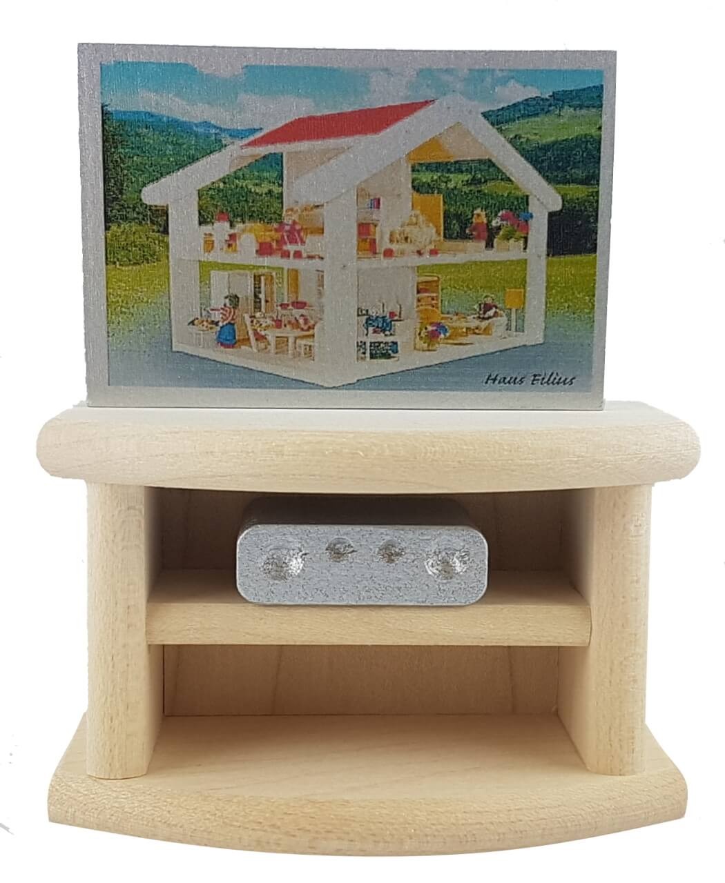Fernseher mit Unterschrank fürs Puppenhaus von Rülke Holzspielzeug