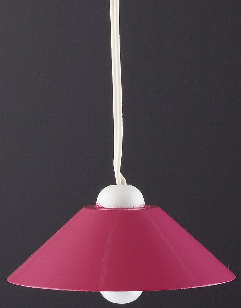 Hängelampe LED mit farbigem Schirm für Puppenhaus, Farbe rosa von Rülke Holzspielzeug